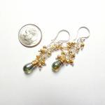 Long Dangle Earrings In Sterling Silver And Gold..