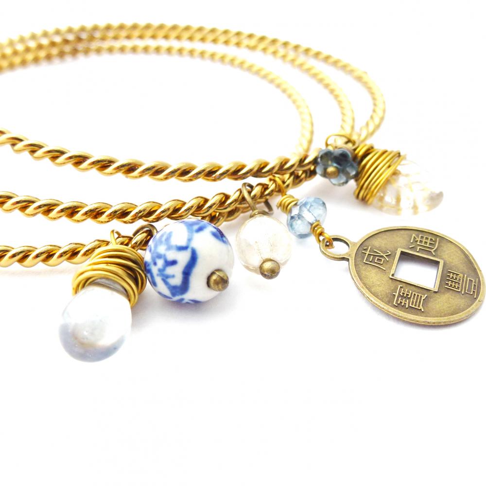 Brass Bangle Charm Bracelets - Set Of Three