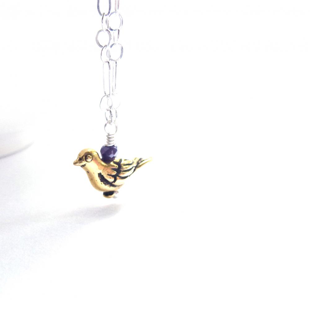 Bird Charm Necklace In Sterling Silver And Brass on Luulla