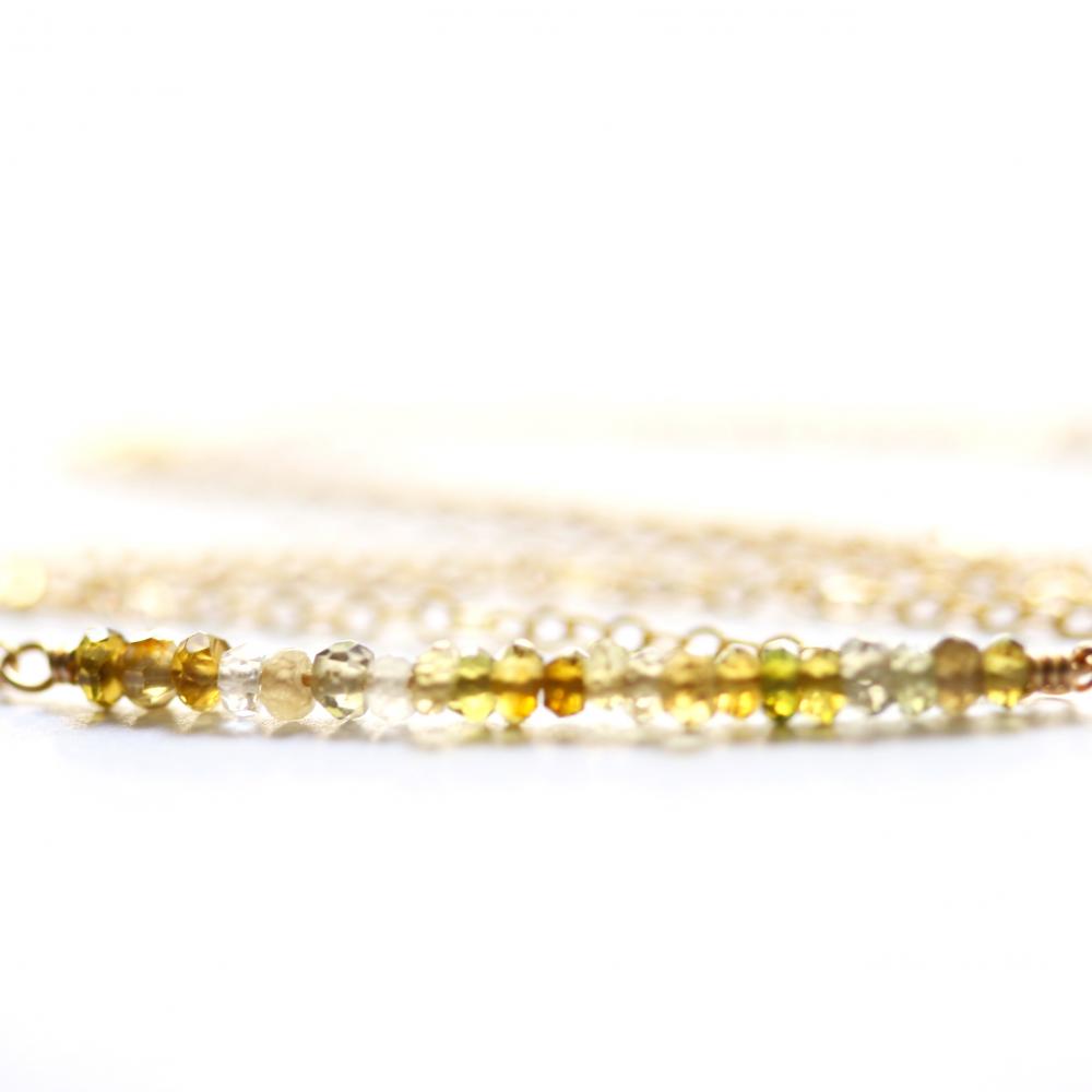 Green Garnet Bar Necklace In Gold Filled